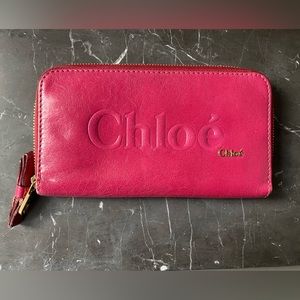 CHLOÉ Marcie Long Zip Shadow Leather Pink Wallet